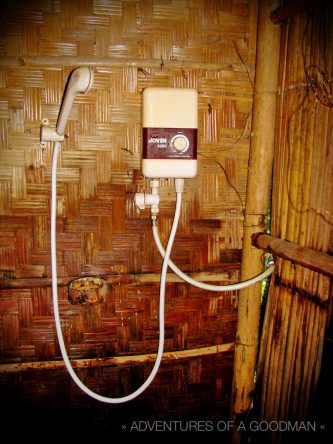 The cause of the fire! A shoddily-wired electric water heater unit, which is commonly used in showers across Southeast Asia