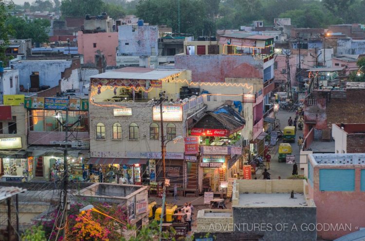 The streets of Agra, India, as seen from above