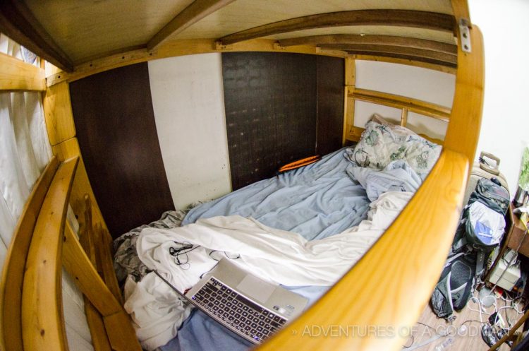 My little bed on the bottom bunk of the Taipei Ximen MRT Teacher Hostel