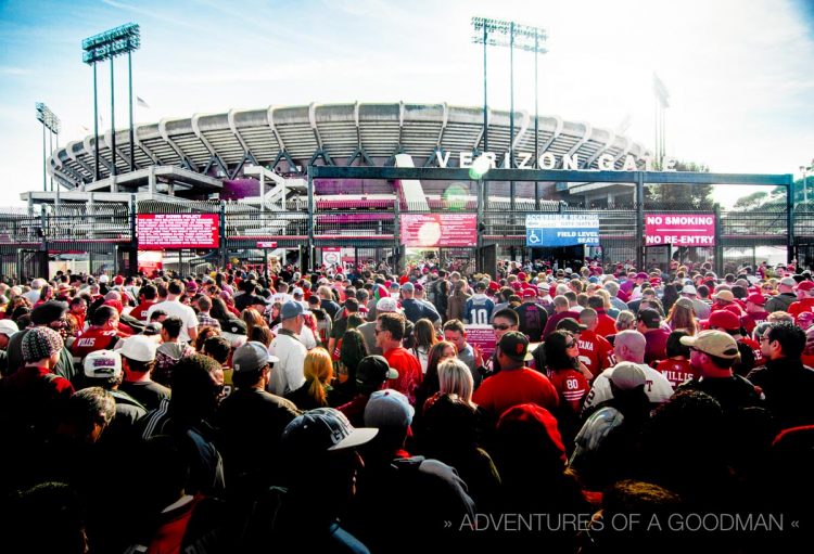 There's always a crowd to get into Niners games at Candlestick Park in San Francisco, California, USA