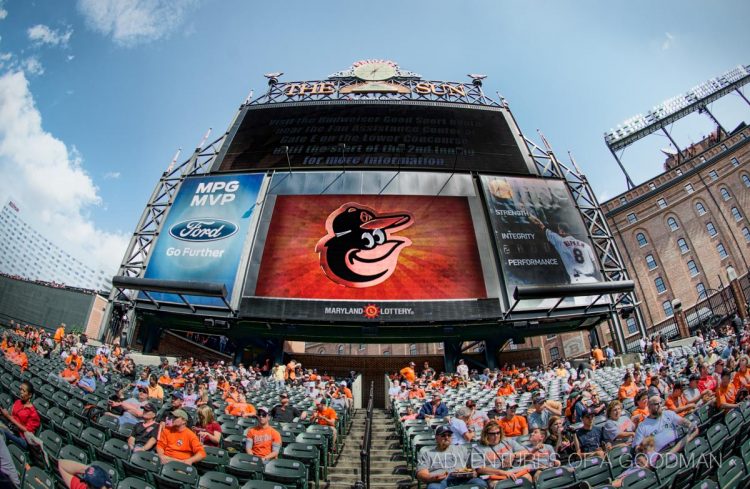 The centerfield scoreboard at Camden Yards - home of the Baltimore Orioles baseball team