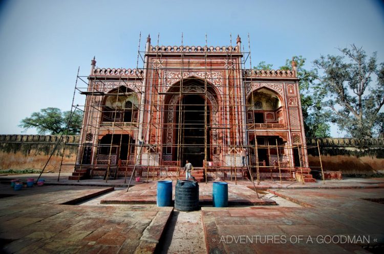 Construction at the Tomb of I'Timad-Ud-Daulah in Agra, India