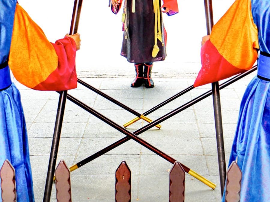 The changing of the guards at Deoksugung Palace in Seoul, South Korea