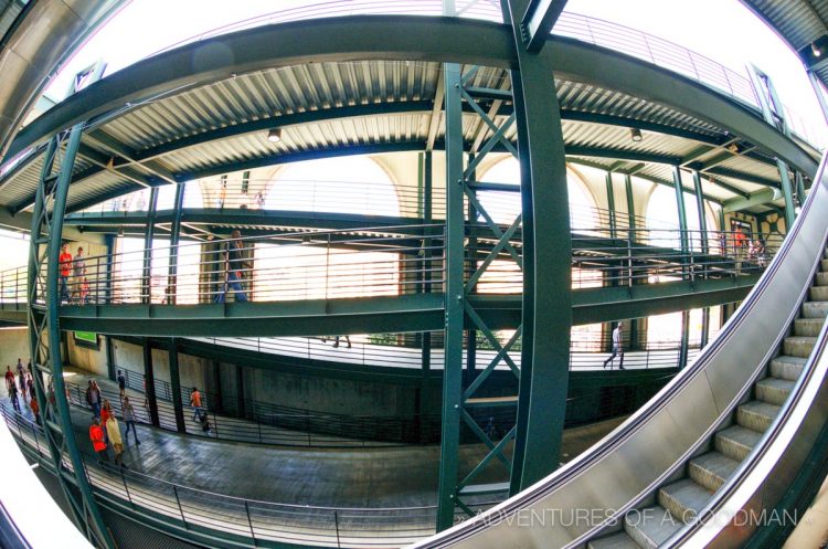 These escalators and walkways take fans from the field level to the upper decks of Camden Yards