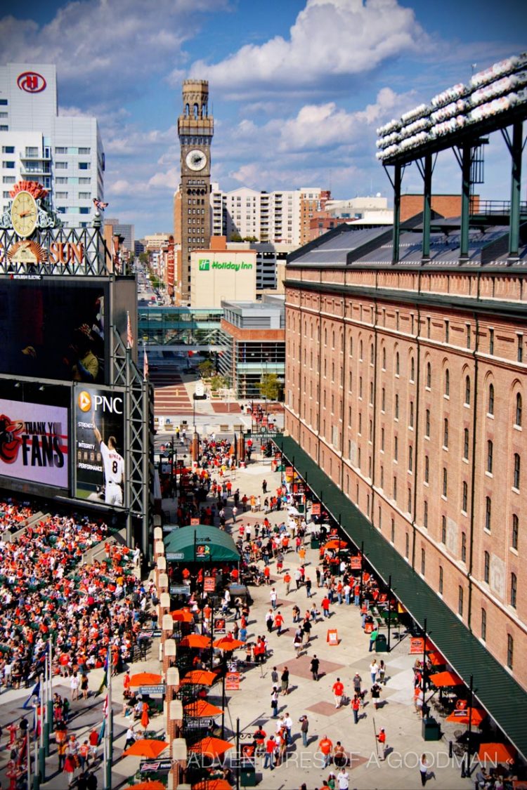 Eutaw Street at Camden Yards with the old B&O Railroad Warehouse