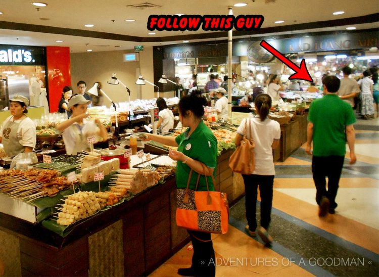 With the McDonalds on your right, follow the guy in green into the Airport Plaza basement food court