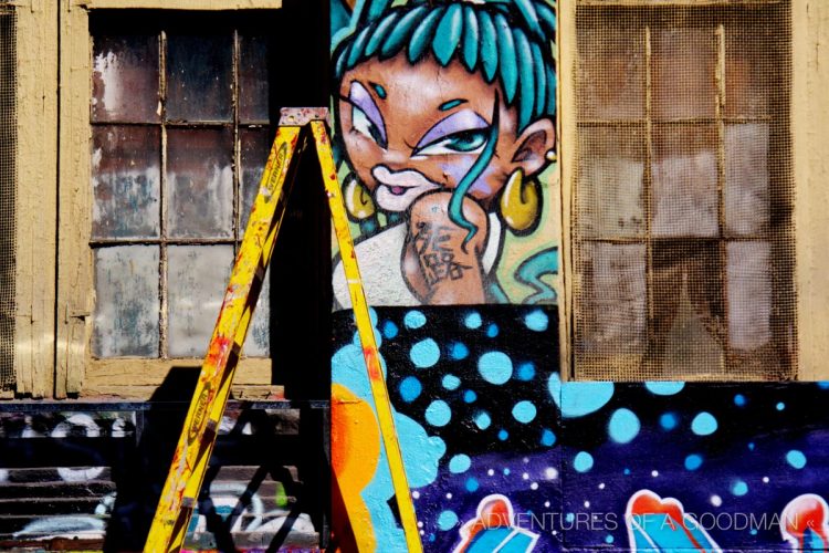 A ladder used to paint on the higher-up parts of the 5Pointz warehouse in Queens, New York City