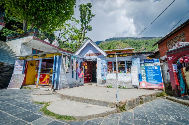 A handicrafts store at the base of the walk to the Bhagsu Waterfall