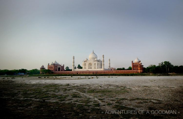 Taj Majal View from Mehtab Bagh over the Yamuna Riverbank - Agra, India