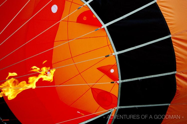 Looking up at at a balloon during the Thailand International Balloon Festival at Chiang Mai Gymkhana Golf Club