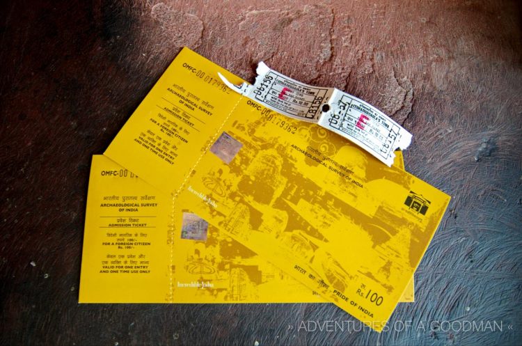 Ticket stubs for our entry to the Tomb of I'Timad-Ud-Daulah
