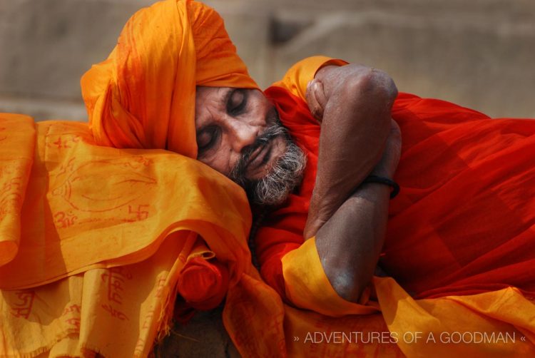 A sleeping sadhu/baba in Varanasi, India