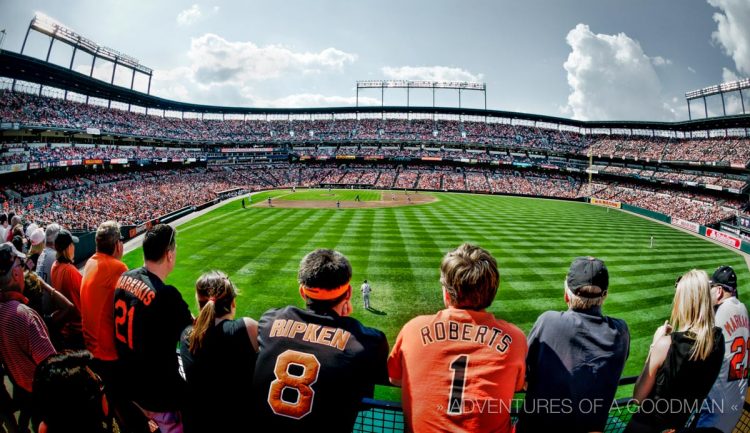 Orioles fans enjoy the view from standing room in far right field