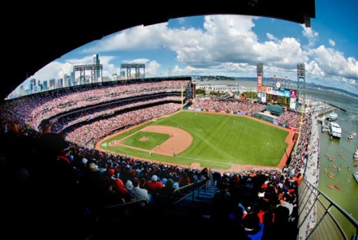 AT&T Park from right field with a fisheye lens