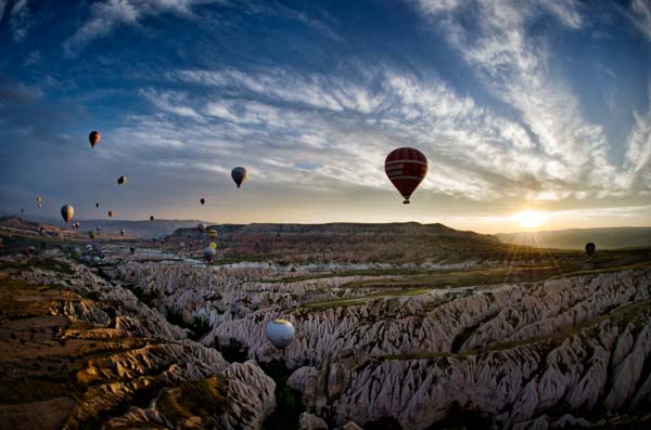 Sunrise and hot air balloons over Kapadokya, Turkey