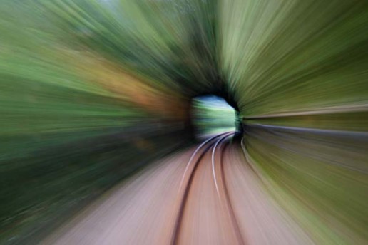 A train goes through a tunnel in the Pingxi Line Railroad - Taiwan