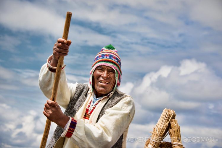 A reed boat captain on the Uros islands.