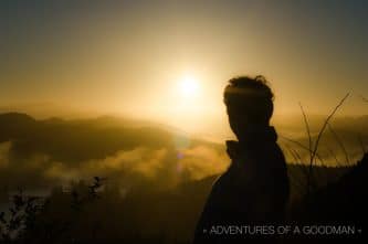 Carrie looks at a sunrise in Oregon