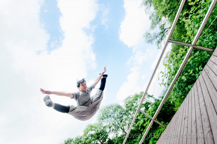 One of Golgulsa's monks demonstrates a flying kick