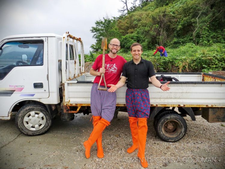 Me and Jesse in our nakji-catching uniforms, ready to go to work