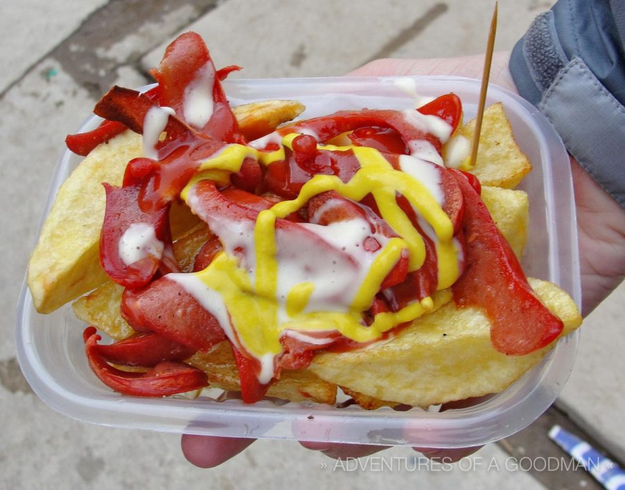 Salchipapas, which are French fries with sliced hot dogs, are very popular and one of my favorite foods in Lake Titicaca.