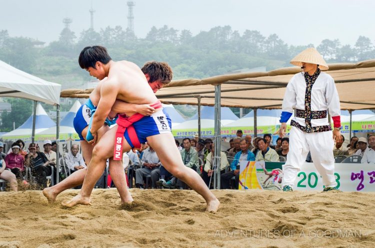 Local Ssireum wrestlers during a tournament in Yeonggwang-Gun, South Korea