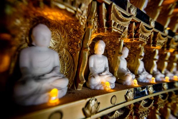 A row of Buddha statues inside the Wha-Jaeng-Ryo temple at Golgulsa