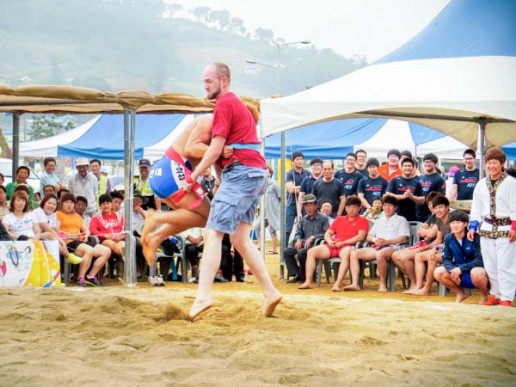 This is me in the ring with a Korean wrestler in Yeonggwang Gun