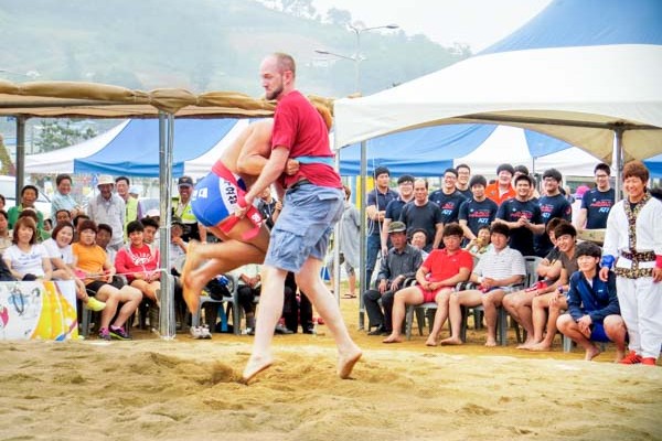 This is me in the ring with a Korean wrestler in Yeonggwang Gun