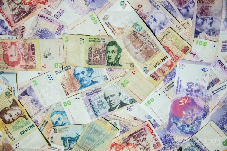 Argentinian Pesos are in constant flux; with values ranging from 7 - 11 Pesos to $1 (in February, 2014)