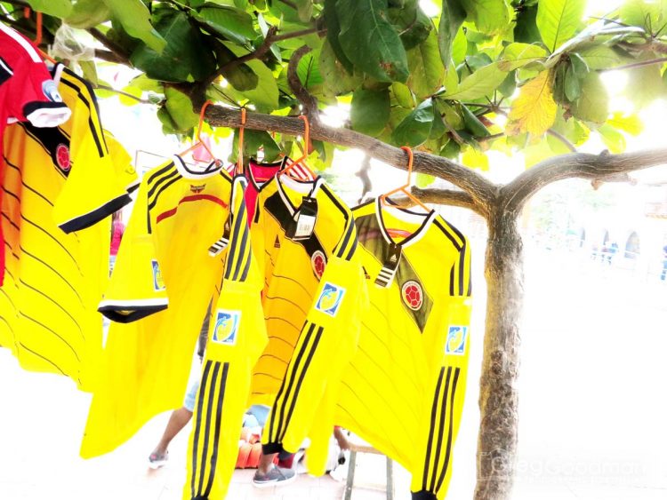 Who needs a store, table or blanket to sell World Cup merchandise when you can just hang it from a tree!