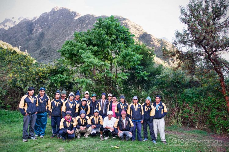 A group shot of our entire Inca Trail group: 16 hikers, 22 chuskies and 2 guides.