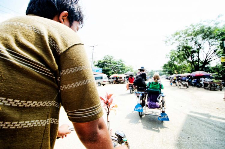 Myo driving his trishaw in Dala - outside of Yangon, Burma