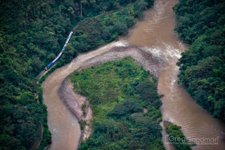 What's that down below? Ahh, it's a PeruRail train taking people on the easy route to Machu Picchu.