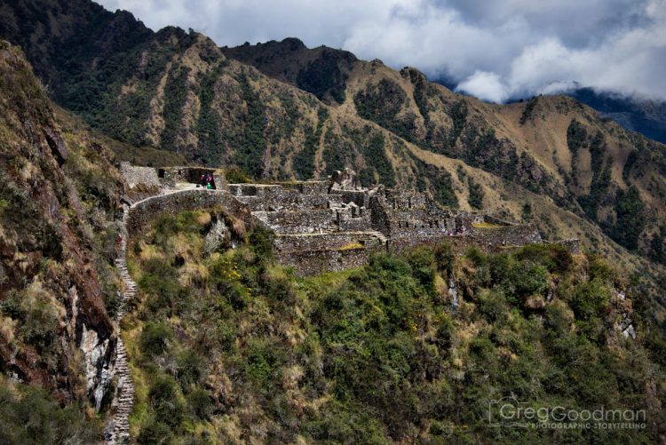 The Sayaqmarka ruins sit on a steep cliffside.