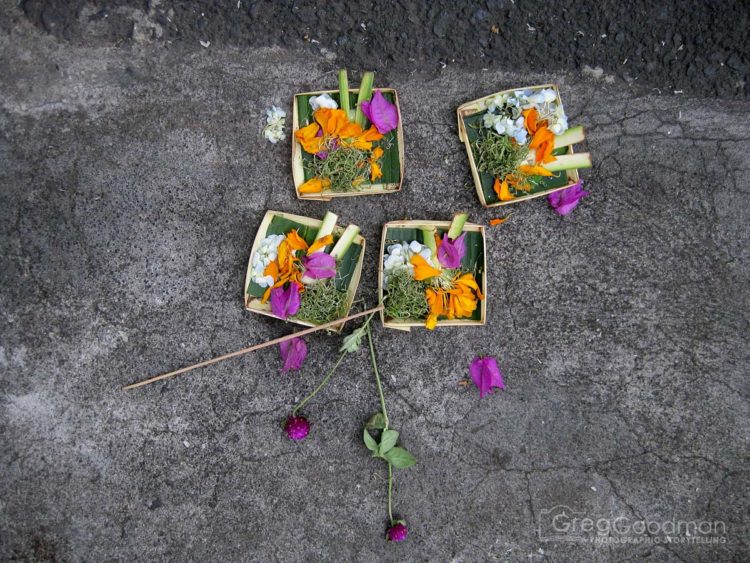 Prayer offerings on the streets of Ubud, Bali