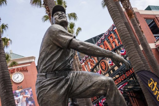 A statue of Willie Mays is a popular meeting point outside AT&T Park