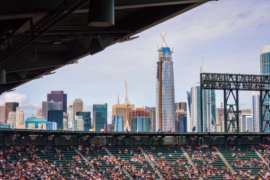 Construction in downtown San Francisco, as seen from the upper decks of AT&T Park