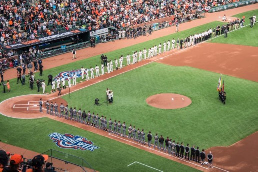 The pregame ceremony during Opening Day 2017 at AT&T Park