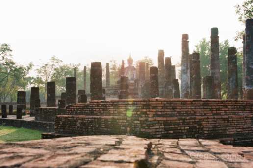 Sunrise over Wat Mahathat in Sukhothai, Thailand
