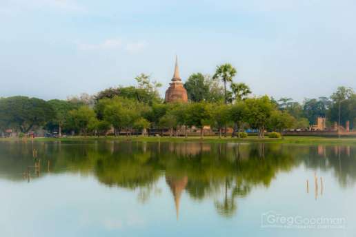 Wat Sa Si towers above the nearby tree line in Old Sukhothai