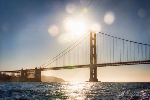 The Golden Gate Bridge, as seen from a boat tour on the San Francisco Bay
