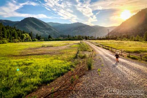 My son, Bodhi, runs down a road at Sky Ranch, MT